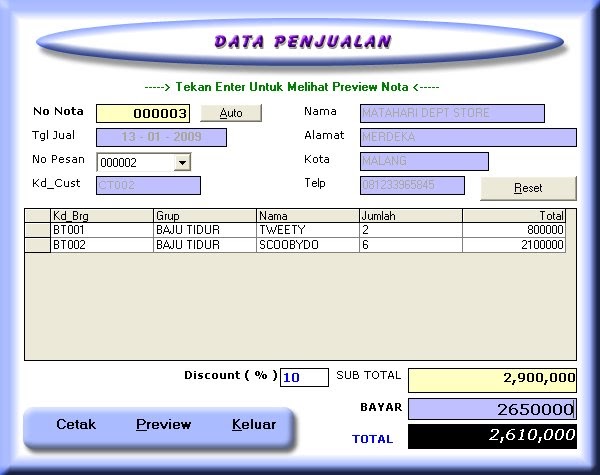 VB Thok Membuat Nota Print Out Penjualan