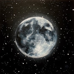 Marina Petro Adventures In Daily Painting Moon Glow Oil Painting Of A Full Moon In Night Sky With Stars By Marina Petro