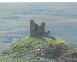 At Varrich Castle, waving to the Manse