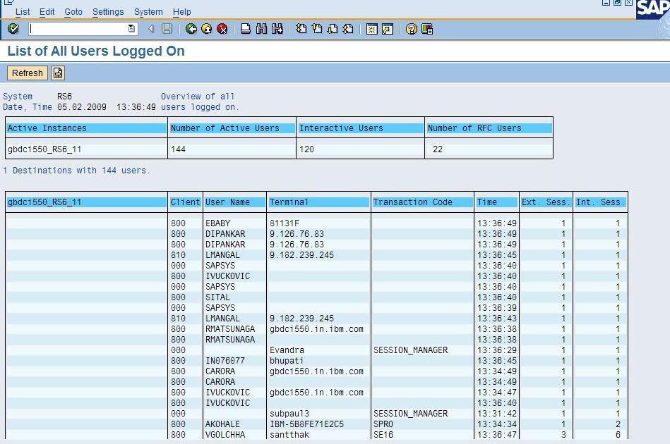 Sap Transaction Codes AL08 List of all users