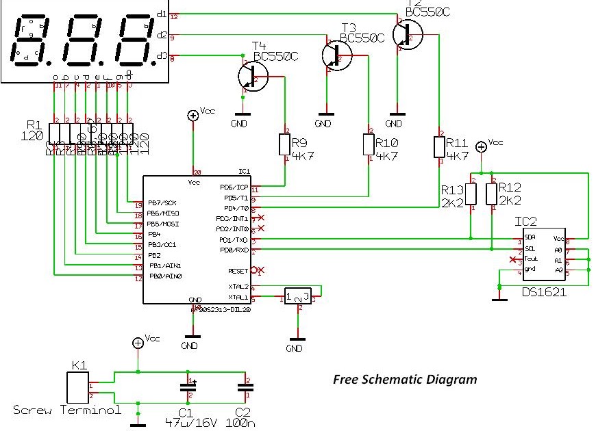 Free Microcontroller and Interface Programming: Temperature Display ... Circuit Diagram