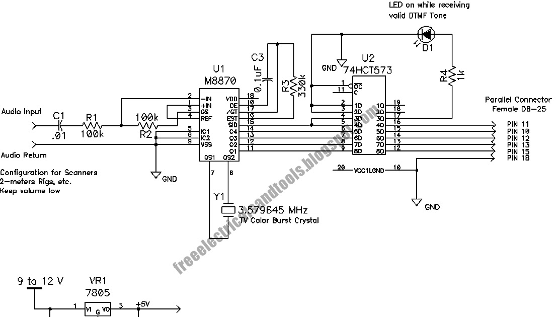 Free Schematic Diagram: DTMF Decoder Circuit For PC
