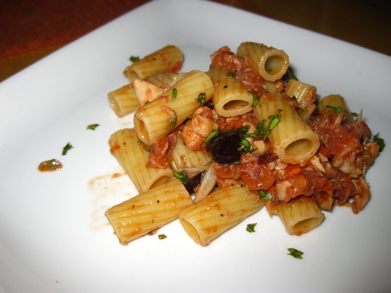 The Blueberry Files Pasta with Tuna, Tomatoes, Garlic, Capers, and Olives