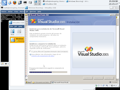 Visual Basic .NET en Windows XP corriendo sobre VirtualBox