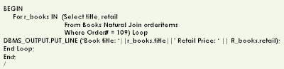 Oracle SQL & PL/SQL: Oracle PL/SQL Cursor For Loops Oracle SQL & PL/SQL: Oracle PL/SQL Cursor For Loops