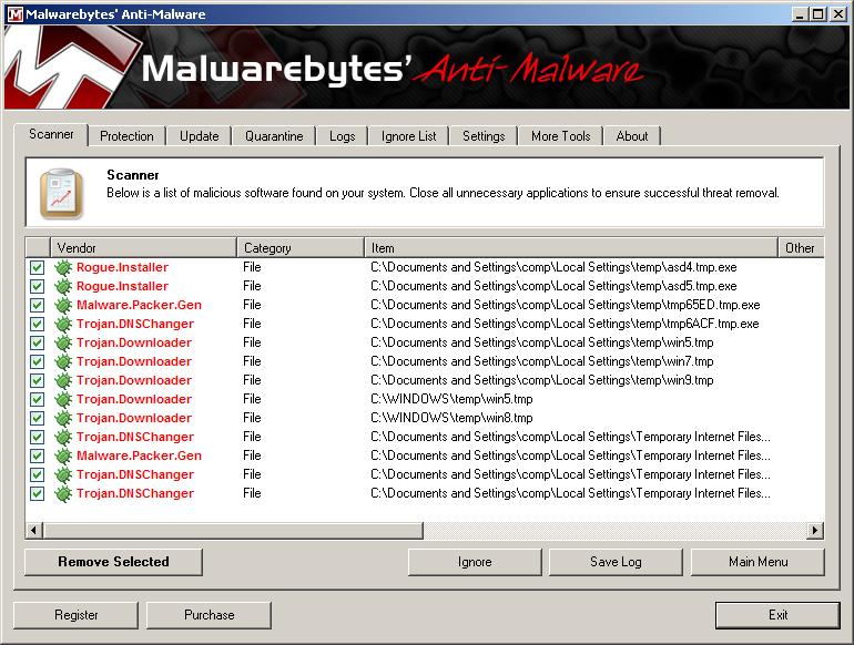 You will see a list of malware