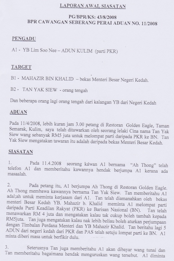 Puteh Kertas Siasatan Bpr Sahkan Adun Kulim Ditawar Rm5 Juta