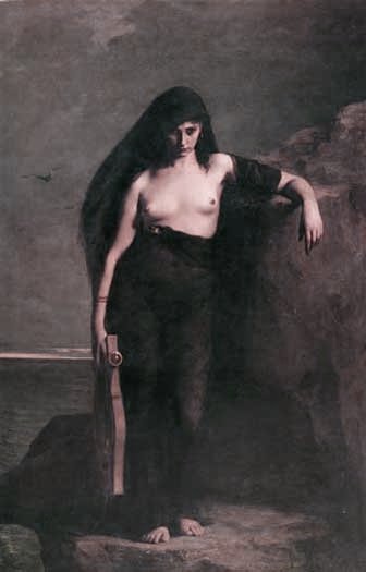 SAFO DE LESBOS,POETISA GREGA DA ANTIGUIDADE.Óleo sobre tela, de Charles-Auguste Mengin, França