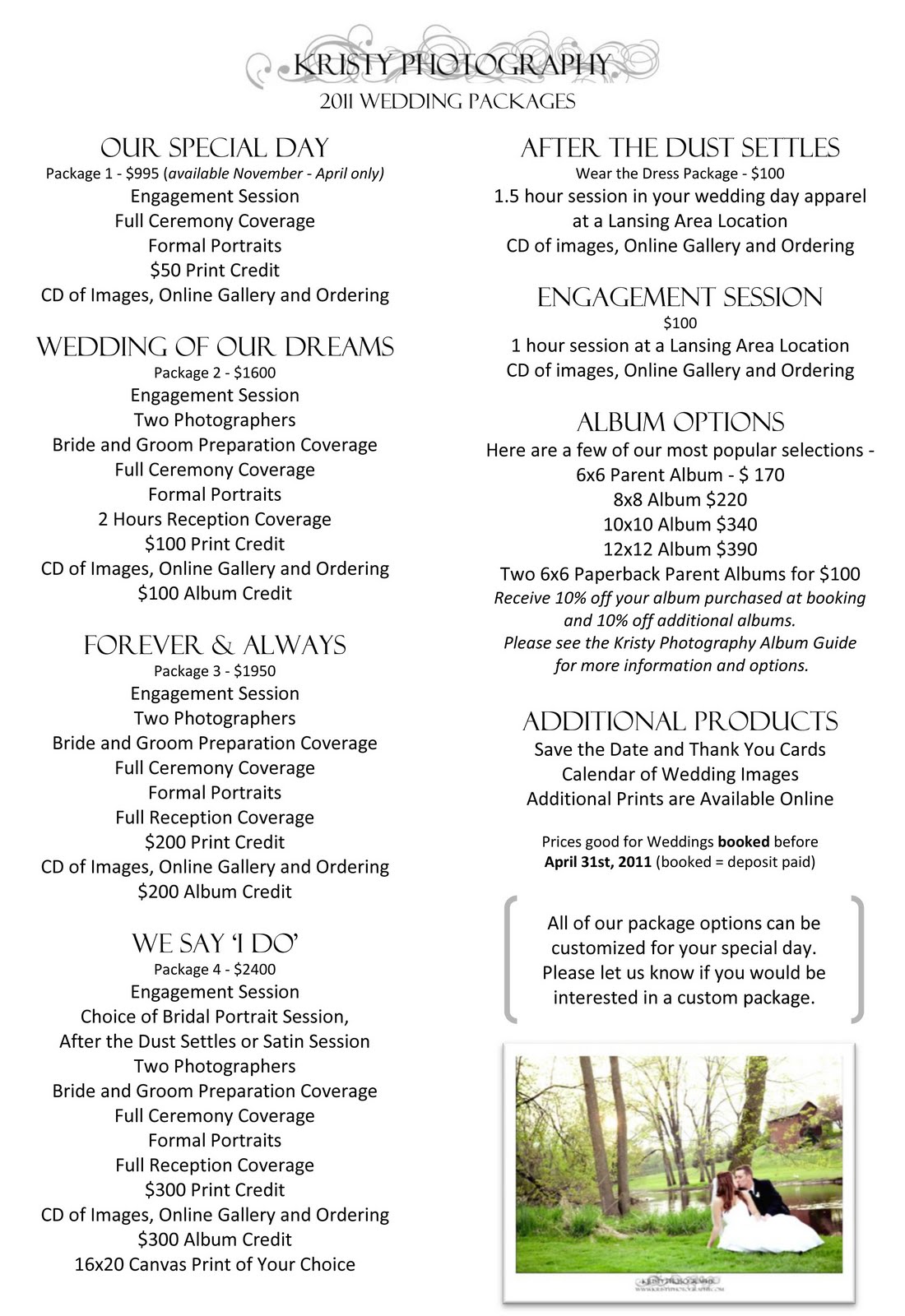 2011 wedding packages are now available kristy photography