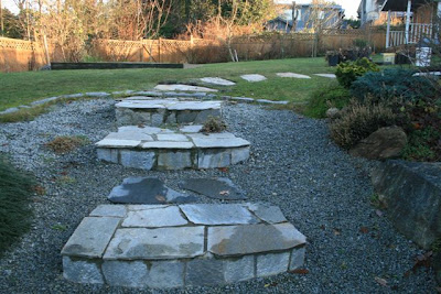 Stone-faced steps to upper garden