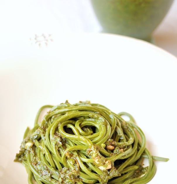 Homemade pasta with Matcha tea