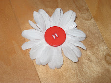 White Blossom with Red Center Button