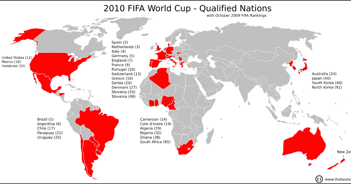 The Best Eleven Map of the 32 World Cup Qualifiers (with FIFA rankings)