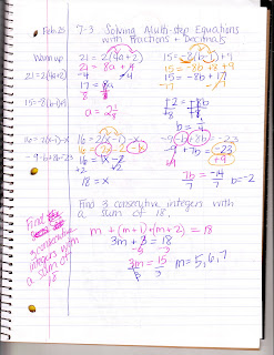 Ms. Jean's Classroom Blog: 7-3 Solving Multi-step equations with Fractions