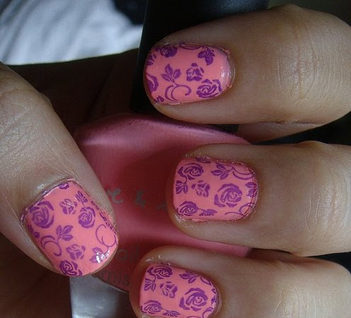 Nail Of The Day: Flirty Pink with Purple Konad Flowers