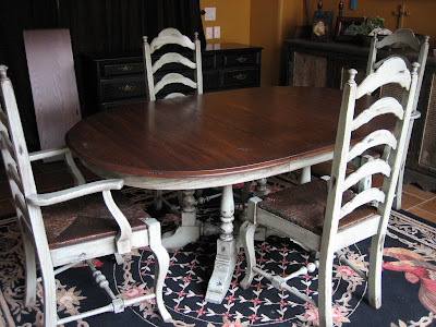 Distressed Dining Table on Farmhouse Cottage Dining Set