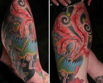 Japanese Girlrs Tattoos Lily Flowers And Hummingbird Arm