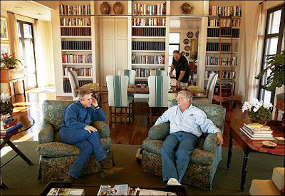 Democrat running for Texas Governor Tom Schieffer pictured in Crawford with George W. Bush
