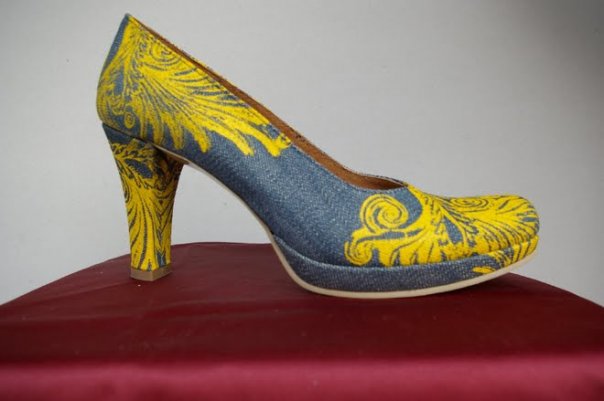 Denim & leather printed shoes with victorian ornaments