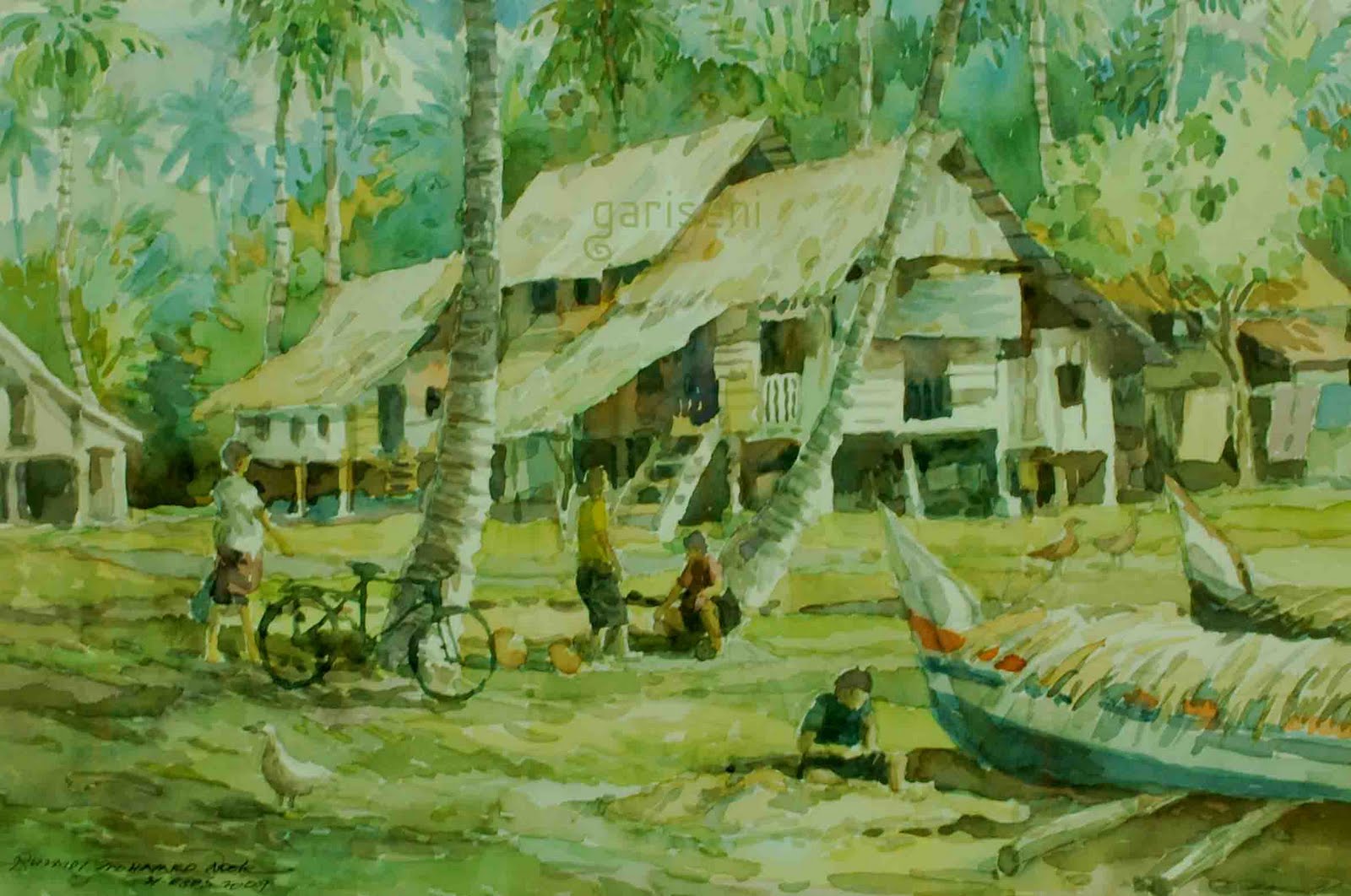 lukisan perkampungan nelayan