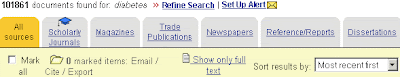 ProQuest results sort tabs