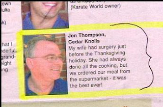 funny real people comments about thanksgiving food bought from supermarket being better than wifes cooking jon thompson in the bad books