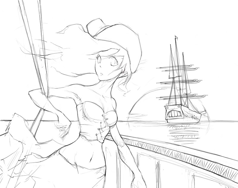 Anime pirate girl drawing