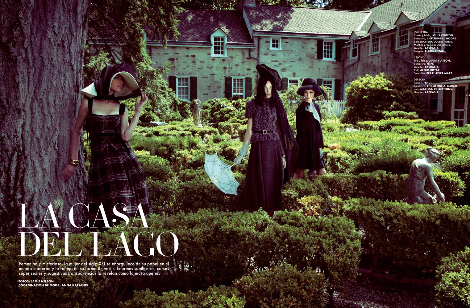 Elle magazine Elle Mexico Garden Mansion fashion editorial with models Izzy  Kurtz, Mirielle Butigian, and Marie-Helene