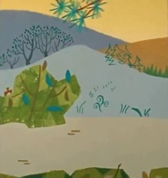 Montell’s trees with dots and outlines of evergreens