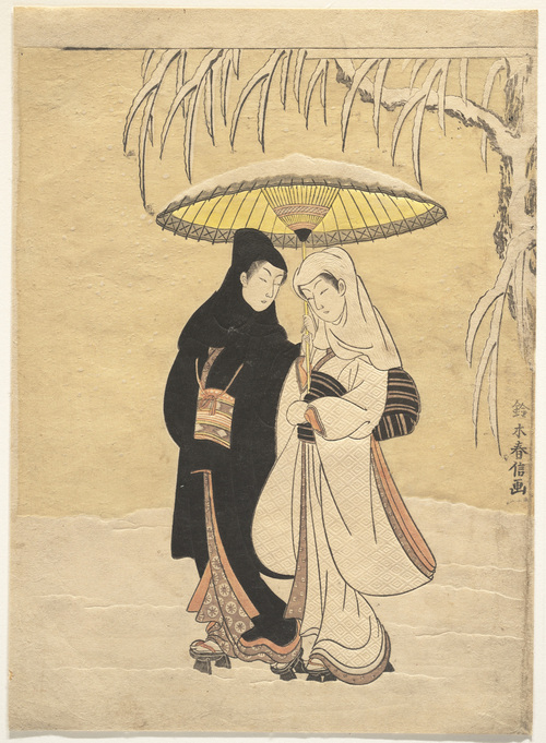 Suzuki Harunobu Lovers Walking In The Snow Suzuki Harunobu Lovers Walking In The Snow