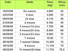 Tabela do meu desenvolvimento