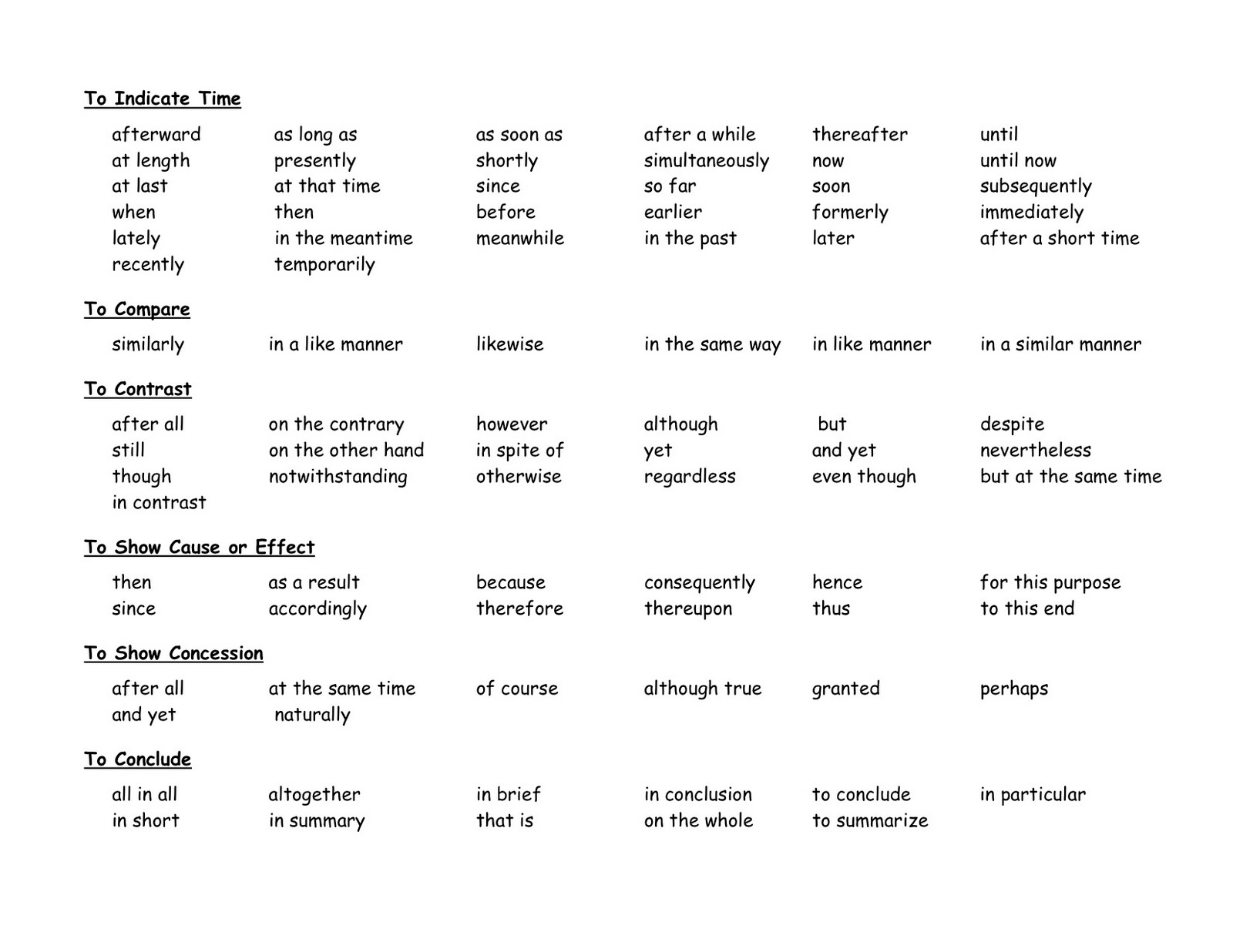 Transition words  phrases
