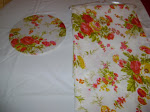 Toalha floral laranja/pink e sousplat floral laranja