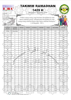Takwim Ramadhan 1429H - Zon 3 Sarawak