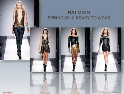 Balmain Spring 2010 Ready To Wear gold mesh top leather pants jacket