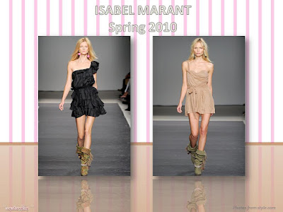 Isabel Marant Spring 2010 Ready To Wear black ruffles one-shoulder dress and nude color dress