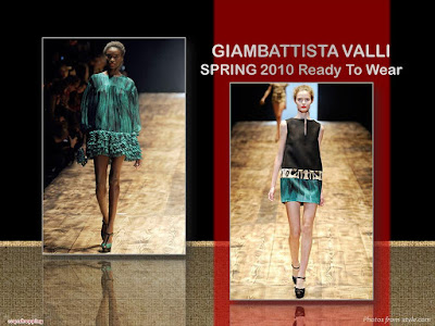 Giambattista Valli Spring 2010 Ready To Wear green chiffon ruffles dress and shantung egg-shaped tunic mini-dress