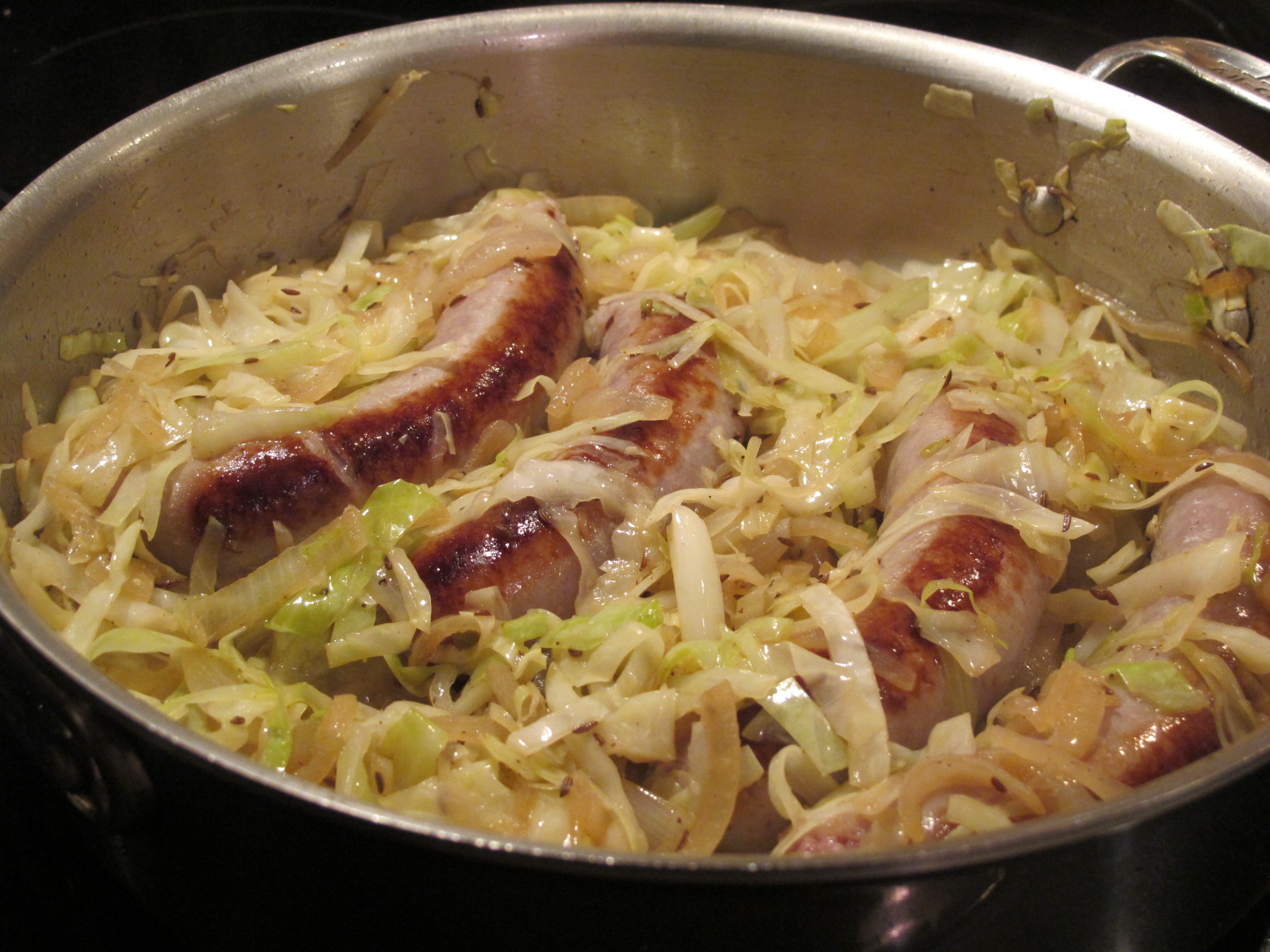 Obsessed with Dinner Bratwurst with Cabbage and Granny Smith Apple