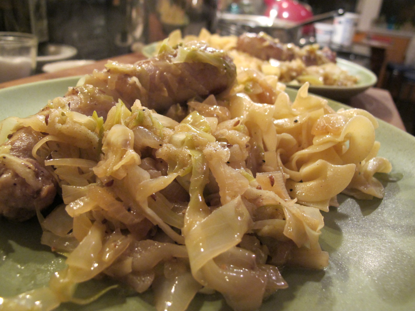 Obsessed with Dinner Bratwurst with Cabbage and Granny Smith Apple