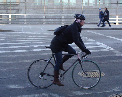 matching her bike in winter