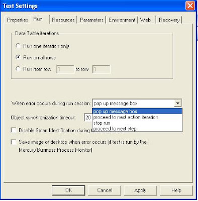 Quick Test Professional Tutorials: Run Settings in QTP