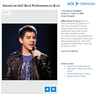 David en 2do puesto entre las mejores performances de American Idol. Aolmusic