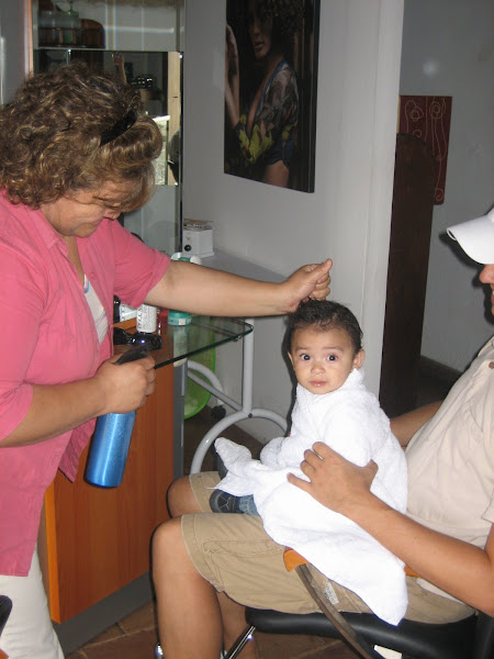 Ayden getting his first haircut in Antigua