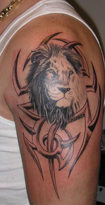 Lion and Tribal Tattoo Designs on Arm