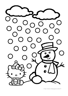 Coloriage Hello kitty et bonhomme de neige pour activité graphisme Coloriage Hello kitty et bonhomme de neige pour activité graphisme