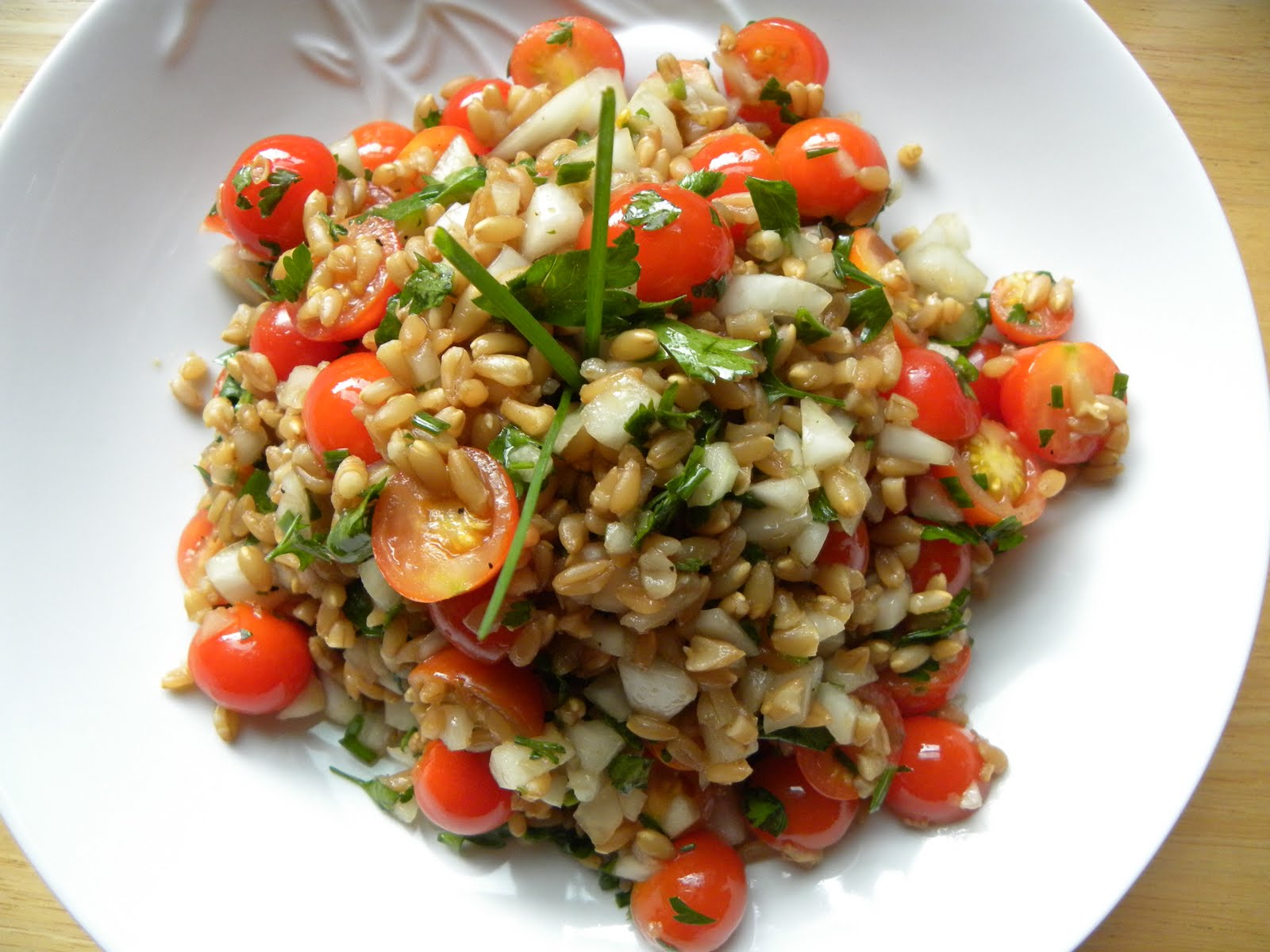 Cookbook Cooking Farro Salad with Tomatoes and Herbs