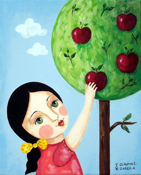 Girl reaching apples