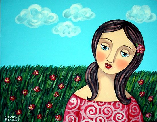 Girl in Flowers Field