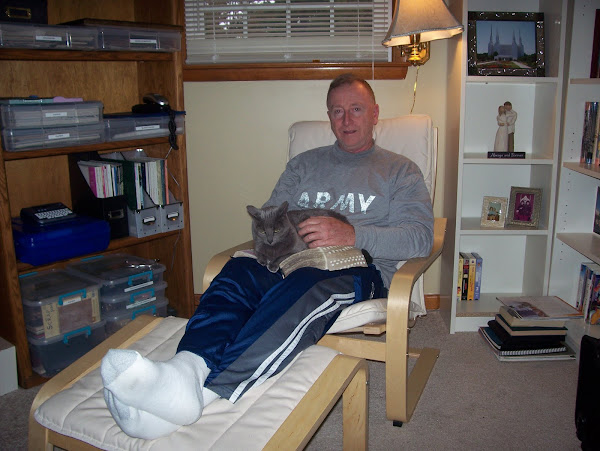 Gary and Ms. Maggie relax in the new home office on a Saturday morning.