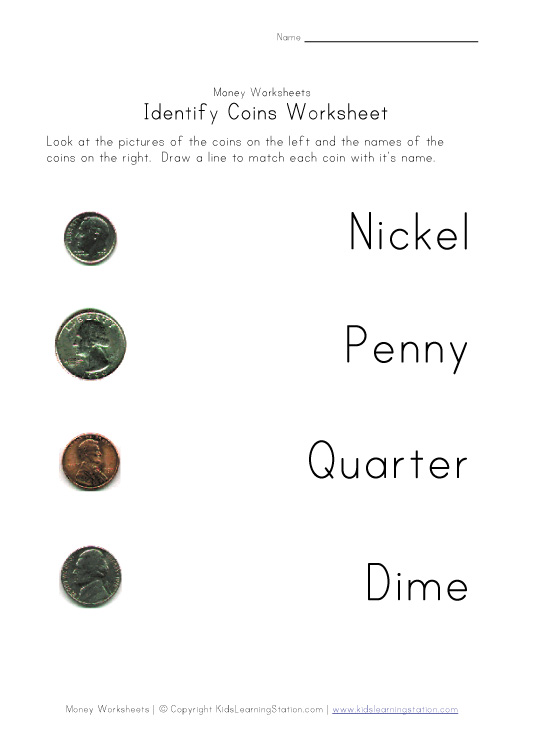 free printable identifying money worksheets